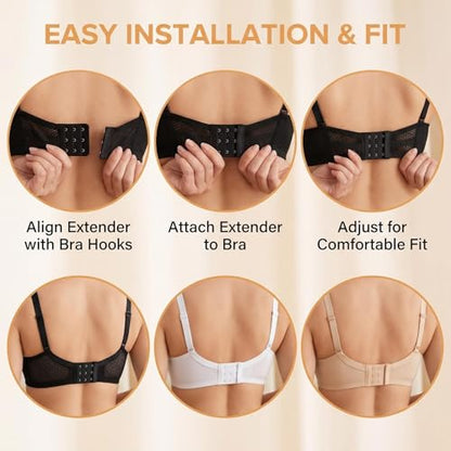 3Pcs Elastic Bra Extenders, 3Hooks 3Rows Mesh Bra Extension Straps