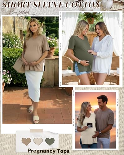 Ficerd 3 Pack Women's Maternity Shirts - color: Army Green, Cream, Khaki, size: Small