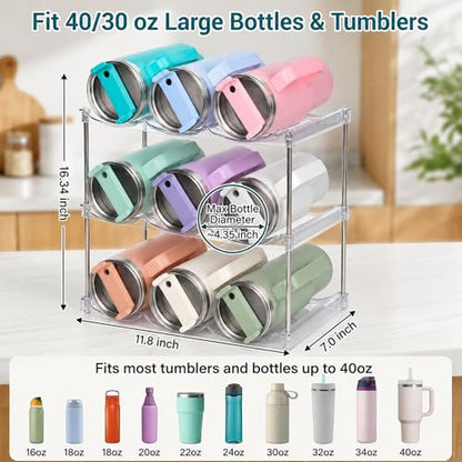 Stackable Water Bottle Organizer for Stanley 40 oz Tumbler, Large Compartment Water Bottle Holder for Cabinet, Clear Tumbler Organizer for Kitchen Countertop Pantry, 4 Pack - size: 4 Pack