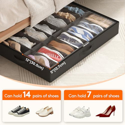 Lifewit Under Bed Shoe Storage Organizer Container, 2 Pack(14 Shoes Cells) - size: 14 Shoes Cells