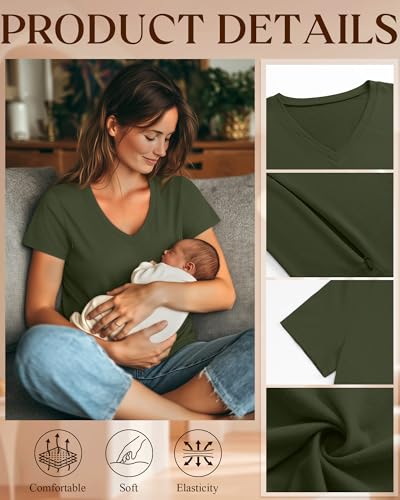 Women's Nursing Breastfeeding Shirts - color: Army Green, size: XX-Large