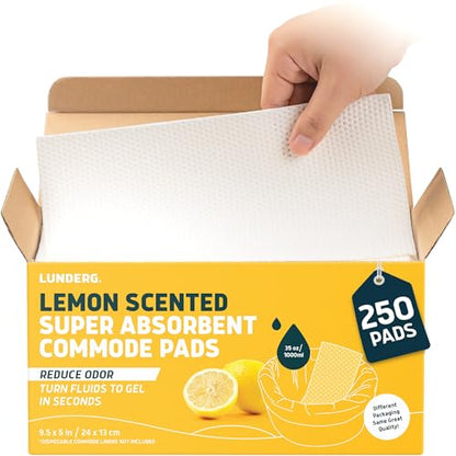 Lunderg Lemon Scented Super Absorbent Commode Pads - Value Pack 250 Count - size: 250 Count (Pack of 1)