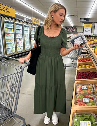 ZESICA Womens 2026 Summer Boho Floral Ruffle Maxi Dress - color: Armygreen, size: Medium