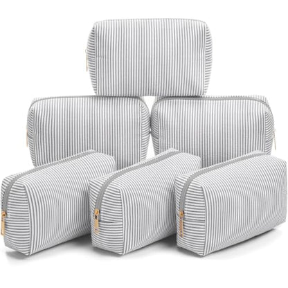 Sanwuta 6 Pcs Seersucker Cosmetic Bags Bulk, Striped Zippered,Light Grey - color: Light Grey