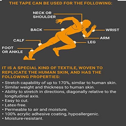 JB Tape Kinesiology Tape, 80 Precut Strips, Pink, Latex‑Free, 4 Rolls - color: Hot Pink
