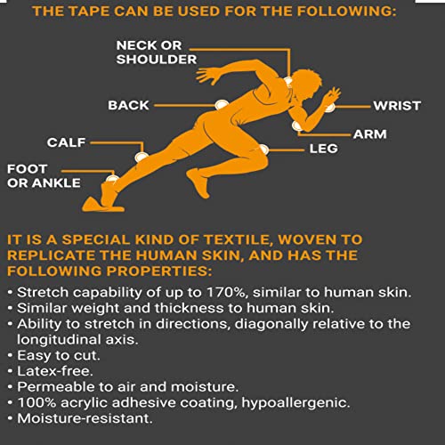 JB Tape Kinesiology Tape, Black, 80 Precut 10-Inch Strips, 4 Rolls - color: Black Jet