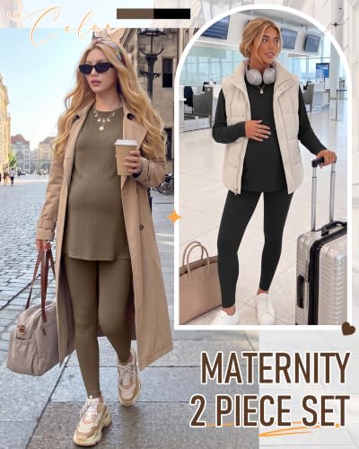 Neer 2 Pack Maternity Pajama Sets 2 Piece Outfits - color: Coffee, Black, size: Small