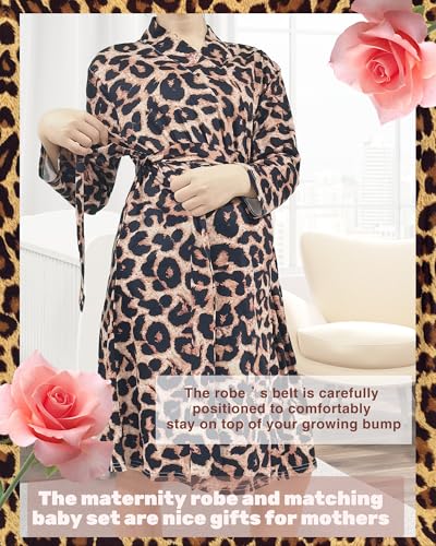Maternity Robe with Matching Swaddle Soft Mommy Robe Receiving Blanket Set…