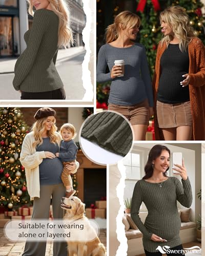 3 Pack Maternity Sweaters Long Sleeve Pregnancy Tops - color: Olive, Gray Blue, Black, size: XX-Large