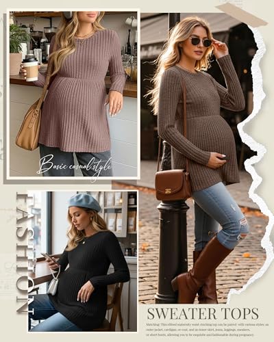 3 Pack Maternity Sweaters Long Sleeve Ribbed Shirts - color: Camel, Dark Camel, Black, size: XX-Large