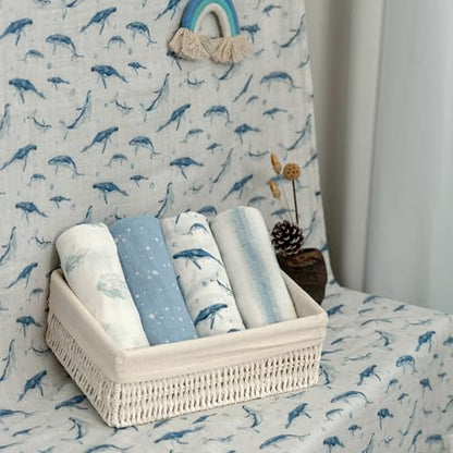 Muslin Swaddle Blankets for Newborn, Cotton Receiving Blanket - color: Blue Ocean Whale