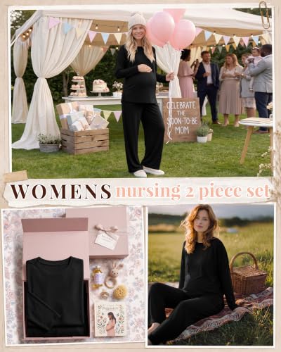 Riyiper Womens Oversized Maternity Pajama 2 Piece Set - color: Black, size: Large