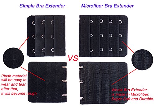 Ultra Soft Bra Extender Band Breathing Room 4 Rows Hook & Eye Extension Strap - color: 4 Hooks (6pcs/Pack, Black & Light Beige)