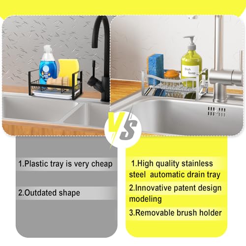 Maifan Stainless Steel Kitchen Sink Caddy Organizer with Auto Drain Tray, Sponge Holder for Countertop Storage Silver - color: Silver