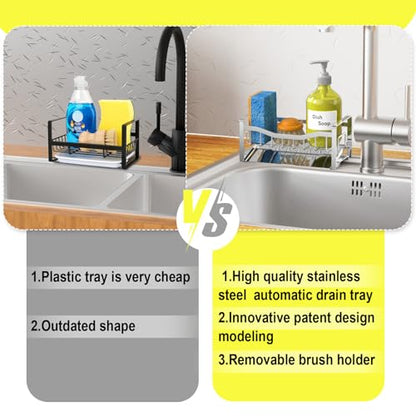 Maifan Stainless Steel Kitchen Sink Caddy Organizer with Auto Drain Tray, Sponge Holder for Countertop Storage Silver - color: Silver