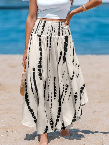 CUPSHE Women's Smocked High Waist Irregular Hem Beach Midi Skirt - color: Black Floral, size: Large
