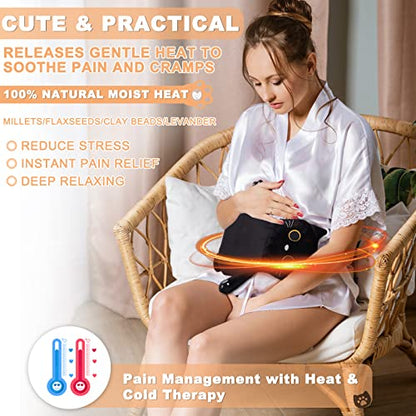 2 Pack Microwave Heating Pad for Period Cramps Pain Relief, 16"×12", Cat - size: Black Cat+Grey Cat
