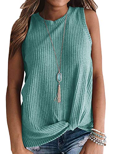 IWOLLENCE Womens Casual Tank Tops with Twist Knot - color: C Blue Green, size: Small