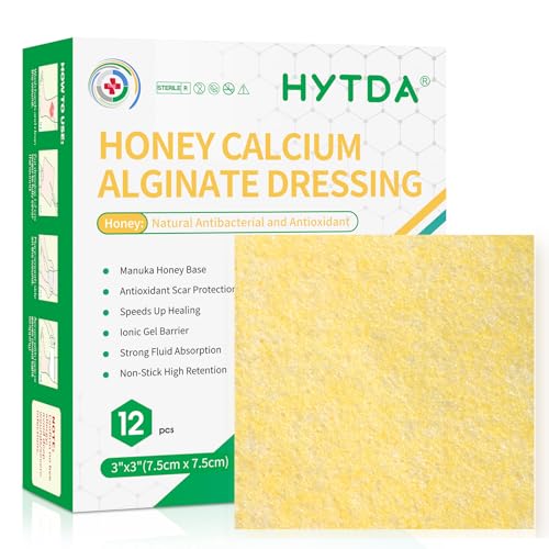 Manuka Honey Calcium Alginate Wound Dressing, 3"×3", 12 Individual Pack - size: 3×3 Inch