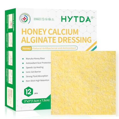 Manuka Honey Calcium Alginate Wound Dressing, 3"×3", 12 Individual Pack - size: 3×3 Inch
