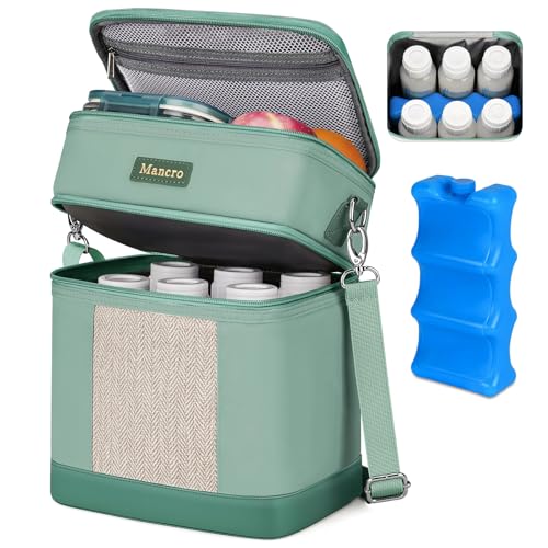 Mancro Double Layer Breast Milk Cooler Bag Fits 6 Bottles Up to 9 Ounces - color: Sage Green