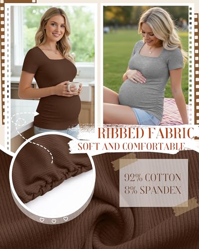 Huukeay 4 Pack Women's Short Sleeve Maternity Shirts - color: Black, Heather Gray, White, Brown, size: Small