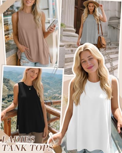 4 Pack Nursing Breastfeeding Tank Tops - color: Khaki, White, Light Gray, Black, size: XX-Large