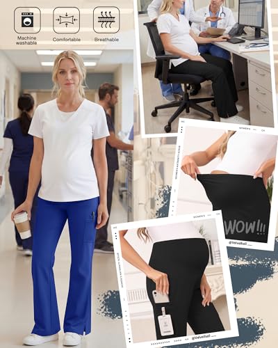2 Pack Women's Maternity Wide Leg Cargo Scrub Pants - color: Royal Blue, Black, size: Large