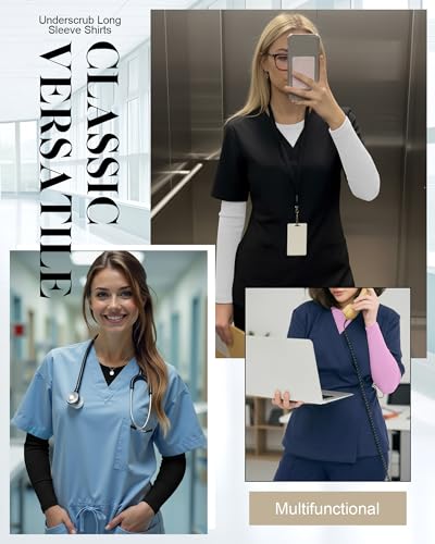 4 Pack Women's Underscrub Shirts - color: Pink, Turquoise, White, Black, size: Medium