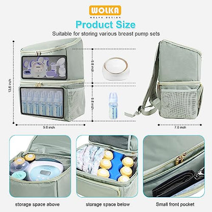 Wolka Breast Pump Bag with Insulated Compartments,Breastmilk Cooler Backpack for Spectra S1,S2 Medela - color: Grey