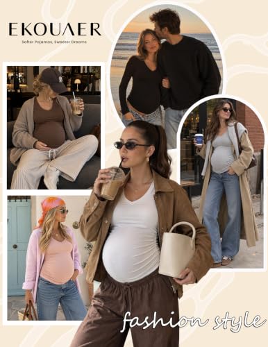 Ekouaer Womens Maternity Shirts Long Sleeve 3 Packs V-Neck Pregnancy Tops - color: 4pcs-black/Dark Grey/Light Grey/White, size: Medium