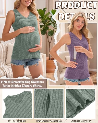 3 Pack Women's Nursing Tank Tops - color: Green, Brown, Purple, size: Small