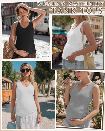3 Pack Women's Maternity Tank Tops - color: White, Light Heather Gray, Black, size: XX-Large