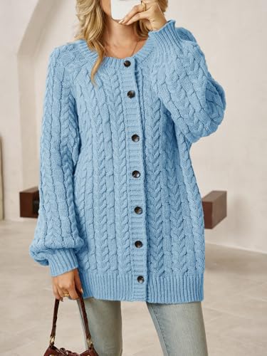 Saodimallsu Womens Cable Knit Cardigans Oversized Chunky Fall Sweater Dress - color: Blue, size: Small