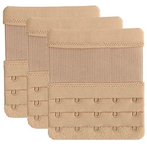 Women's Bra Extenders 4 Hook / 3 Hook / 5 Hook / 2 Hook Soft Comfortable Stretchy Bra Extension Strap - color: Beige, 5 Hook 3/4 Inch Spacing