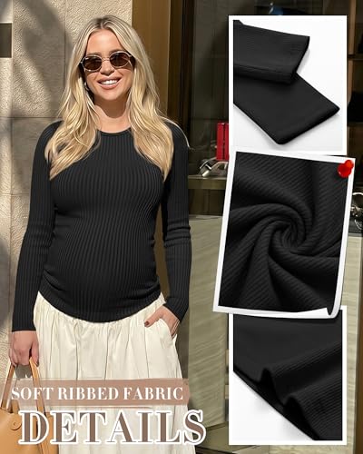 4 Pack Womens Ribbed Maternity Shirts Slim Fit Tops - color: Black, White, Light Gray, Dark Gray, size: Large