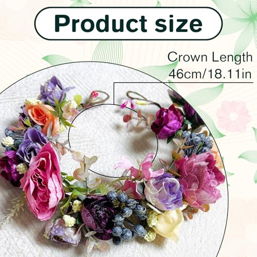 Fairy Flower Crown Headband, Pink Purple Rose Floral Headpiece - color: Purple