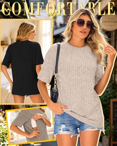 Ficerd 3 Pack Women Oversized Nursing Shirts - color: Khaki, Cream, Black, size: XX-Large