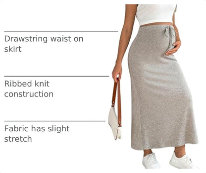 MakeMeChic Women's Maternity 2Pc Sets Crew Neck Crop Tank Tops Mid Skirt - color: Multicolor, size: X-Large