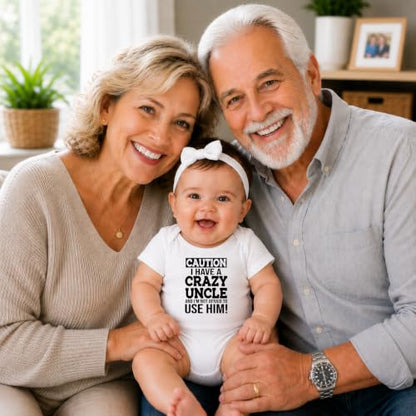 CBTwear Caution I Have a Crazy Uncle Funny Baby Bodysuit - color: White, size: 12 Months