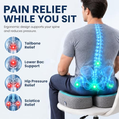 Gel Seat Cushion for Long Sitting, Office Chair Memory Foam Cushion, Gray - color: Grey