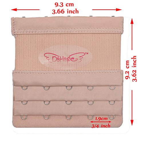 Elastic Bra Extender Strap 5 Hook 3 Row 3/4" Plus Size Bra Extension Band - color: 6pcs Bra Extenders (Dark Beige)