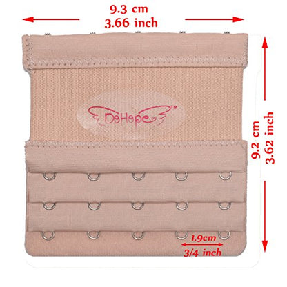 Elastic Bra Extender Strap 5 Hook 3 Row 3/4" Plus Size Bra Extension Band - color: 5pcs Bra Extenders (Black, White, Red, Light Beige, Dark Beige)