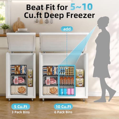 Freezer Organizer Bins,6 Pack Large Deep Freezer Organizer Bins for 5/7/10 Cu.FT Deep Freezer,Easy Access,Stackable & Sturdy,Black - size: 6