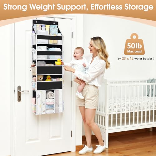 WISELIFE 5-Tier Over the Door Organizer for Nursery Hanging, Black - color: Black
