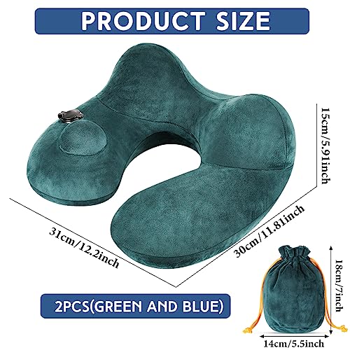 Xtinmee 2pcs Self-Inflatable Pillow with Compact Bag, Peacock Green, Blue - color: Peacock Green, Blue