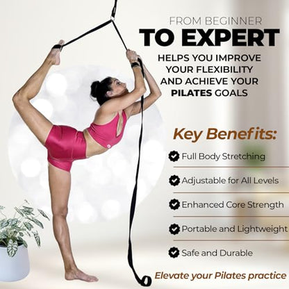 Pilates Stretching Strap with Door Anchor for Flexibility Training - color: Black
