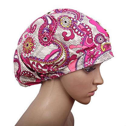 4Pcs Scrub Caps for Women Nurse Surgical Hats Adjustable Working Cap Satin-Lined Doctor Hat with Sweatband and Buttons - color: Kppm-1-9