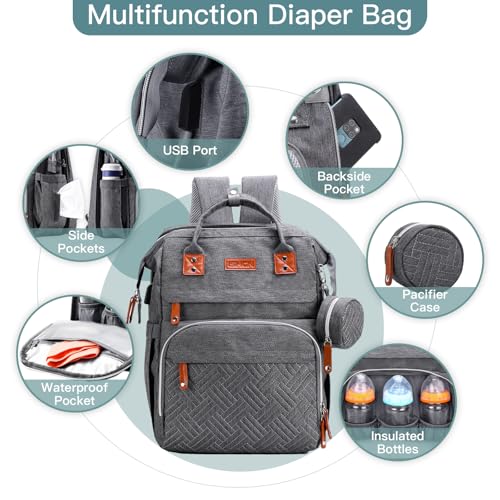 ISMGN Diaper Bag Backpack with Changing Station, Baby Bag for Mom, DeepGrey - color: Upgrade Deep Gray