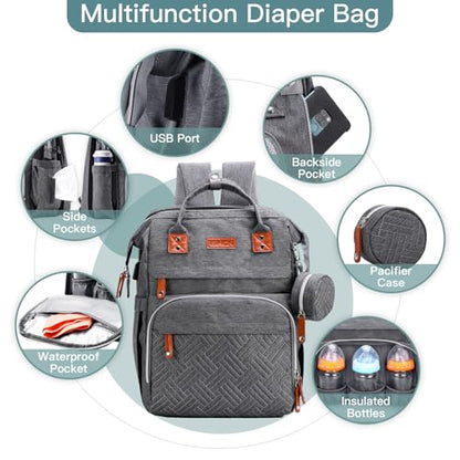 ISMGN Diaper Bag Backpack with Changing Station, Baby Bag for Mom, DeepGrey - color: Upgrade Deep Gray